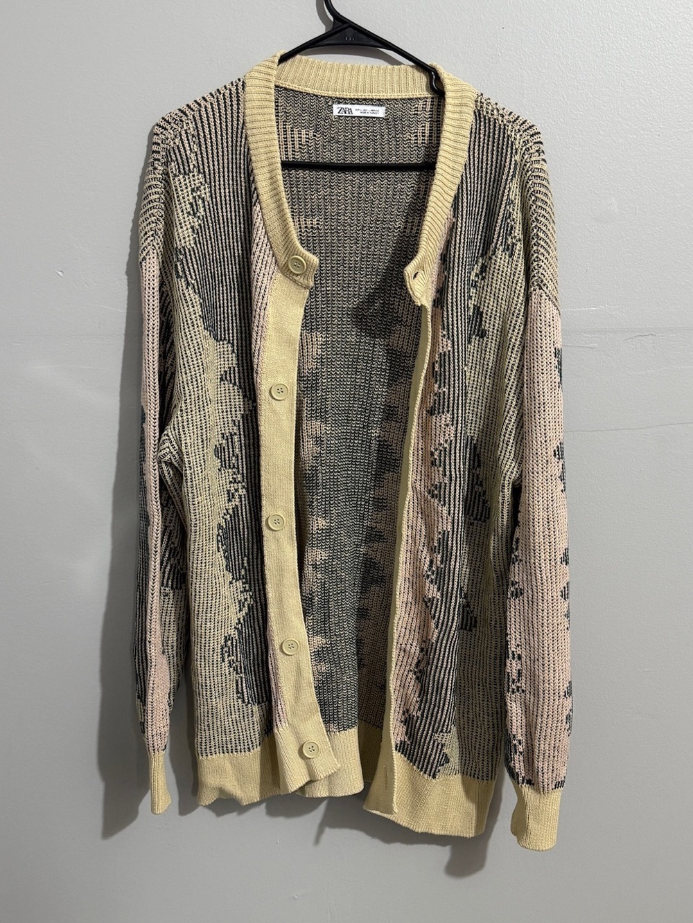 Zara Sweater Womens Large Chunky Jacquard Knit Eclectic Grandpa Boho Slouchy